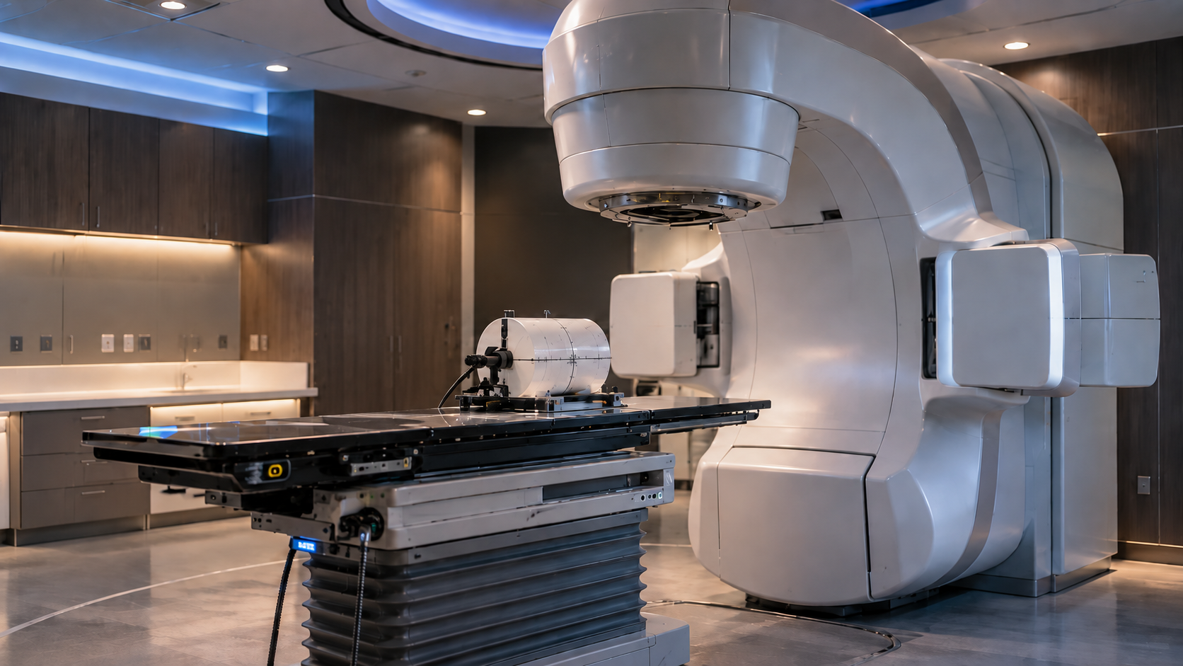 Medical physicist assisting a patient in an imaging suite